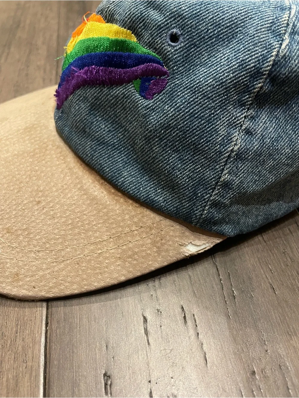Vintage 90s Rainbow Gay Pride Denim Hat LGBTQ Embroidered Strapback Cap